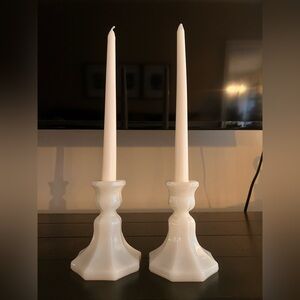 Milk Glass Candle Holders and Candles